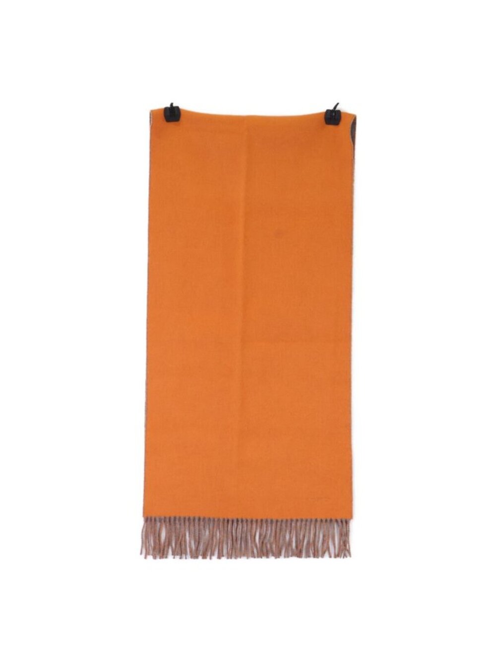 Hermes Logo Embroidery Cashmere Bicolor Fringe Scarf - Picture 2 of 7